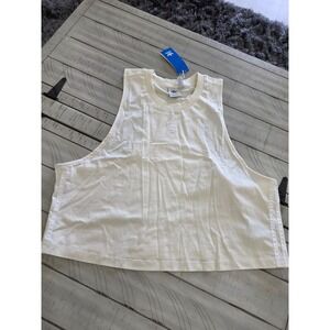 Adidas Originals Womens Cropped Tank Top Cream Non-Dyed Trefoil GN2845 XL